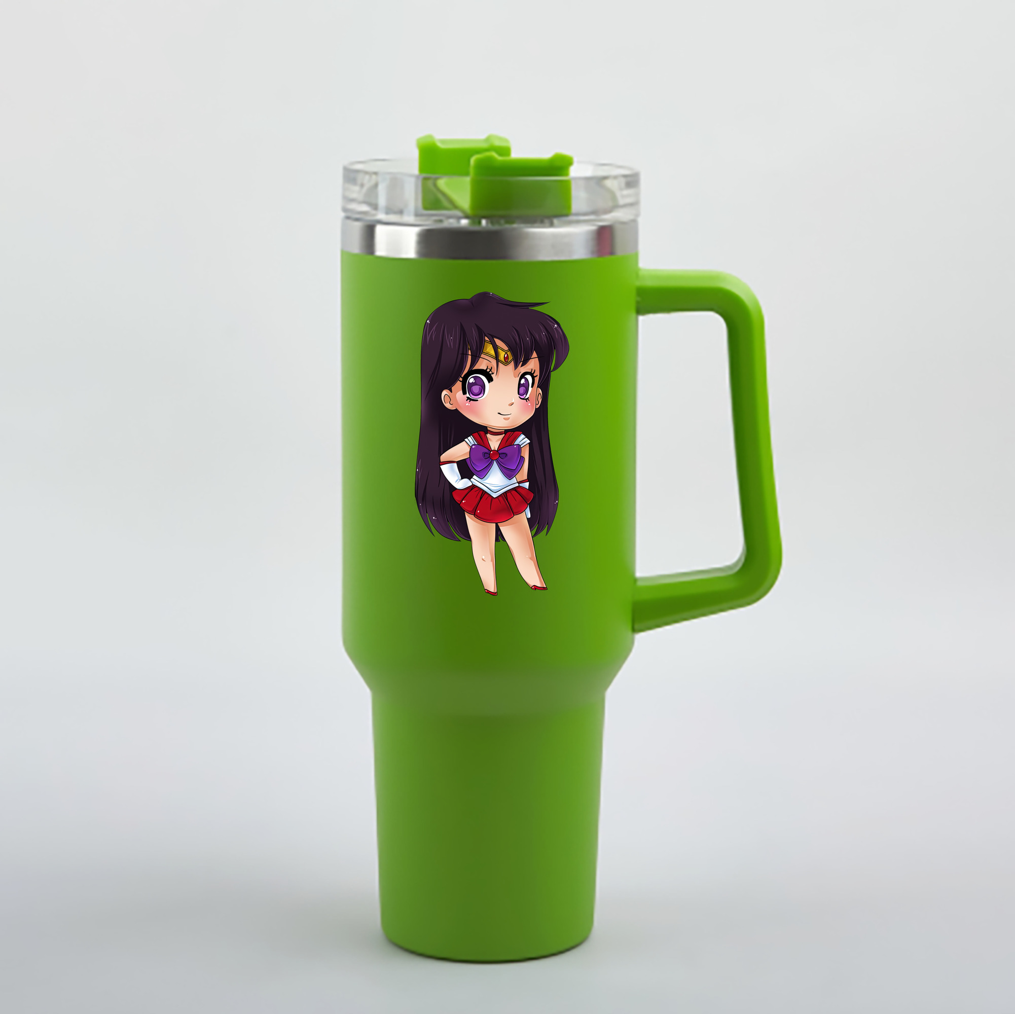 （画像用） 美少女戦士セーラームーン 火野レイ ひの レイ Sailor Moon Hino Rei （セーラーマーズ,Sailor Mars） 1200mL車用タンブラー - クリスタルステッカー（プラスチックストロー付き）
